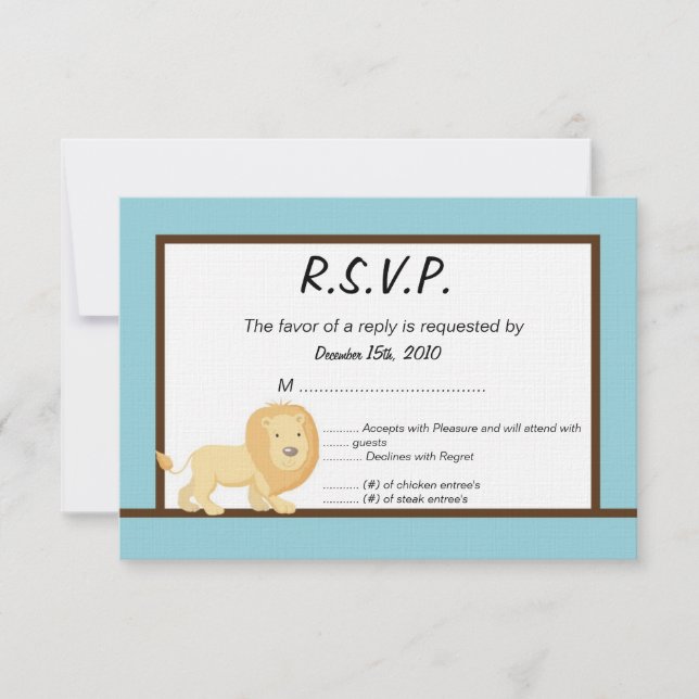 3x5 Blue Jungle Lion RSVP Invitation (Front)