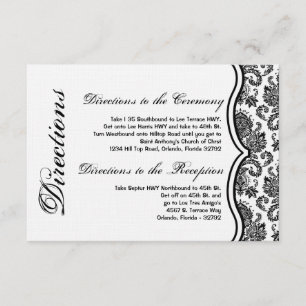3x5 Directions Card Black White Damask Lace Print