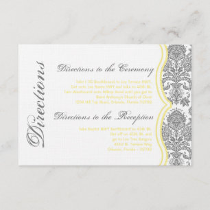 3x5 Directions Card Grey Yellow Damask Lace Print