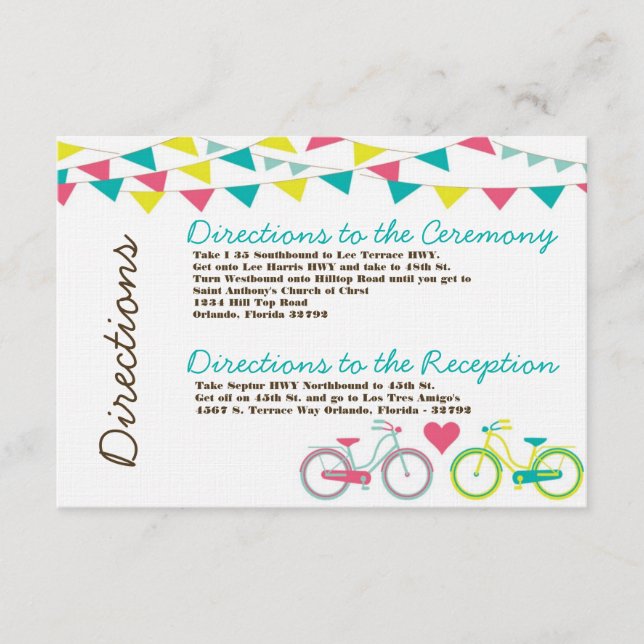 3x5 Directions Card Lovers Bike Bicycle Carnival (Front)