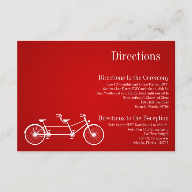 3x5 Directions Card Whimsical Red Double Bike (Front)