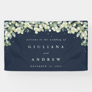 3'x5' Navy Snowberry+Eucalyptus Wedding Welcome Banner