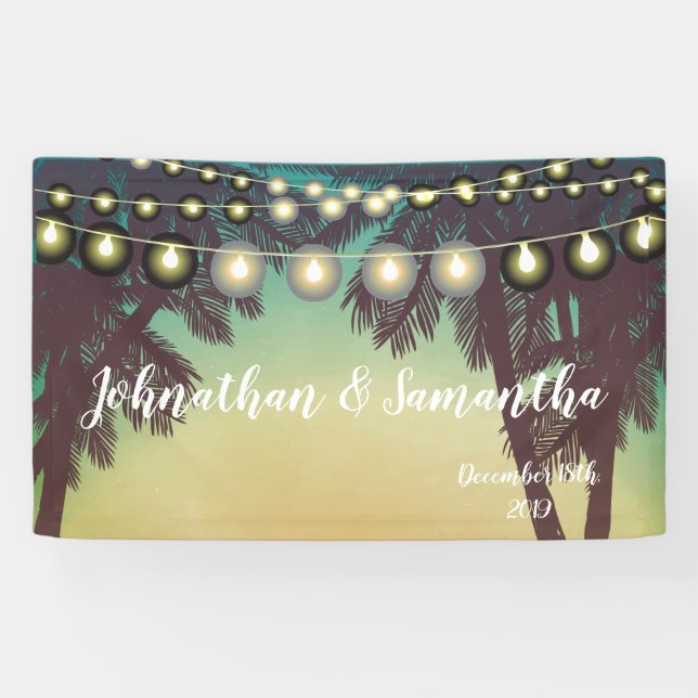 3'x5' Personalised Banner Beach Sunset Palm Trees (Horizontal)