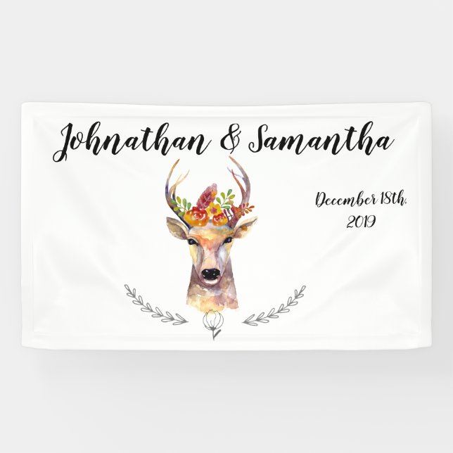 3'x5' Personalised Banner Boho Deer Buck Head Brow (Horizontal)