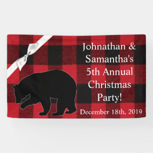 3'x5' Personalised Banner Red Plaid Black Bear