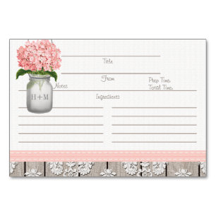 3x5 Pink Hydrangea Mason Jar Recipe Cards