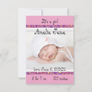 3x5 Purple/Pink Newborn Baby Girl Announcement