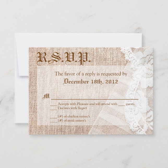 3x5 R.S.V.P. Reply Card Country Lace Handkerchief (Front)