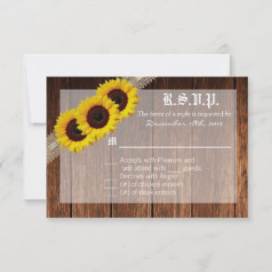 3x5 R.S.V.P. Reply Card Country Sunflower Wood