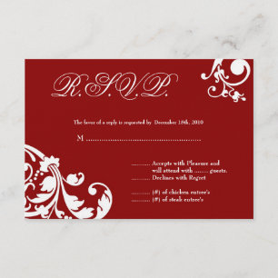 3x5 R.S.V.P. Reply Card Crimson Red Floral Foliage