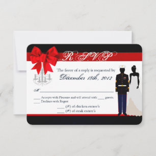 3x5 R.S.V.P. Reply Card Marine Uniform Groom Bride