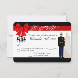 3x5 R.S.V.P. Reply Card Marine Uniform Groom Bride