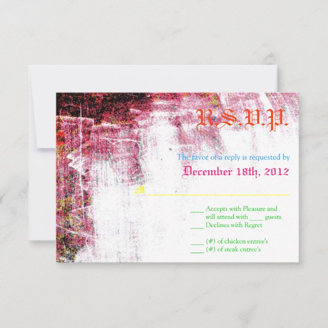 3x5 R.S.V.P. Reply Card Neon Grunge Scratch Colour (Front)