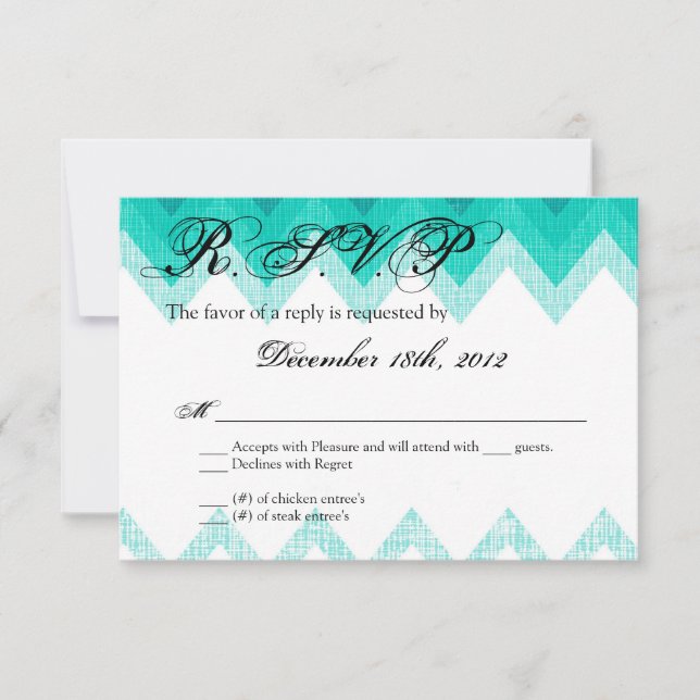 3x5 R.S.V.P. Reply Card Ombre Chevron Teal (Front)