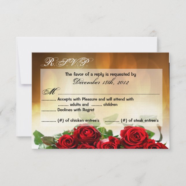 3x5 R.S.V.P. Reply Card Red Rose Bouquet Bridal (Front)