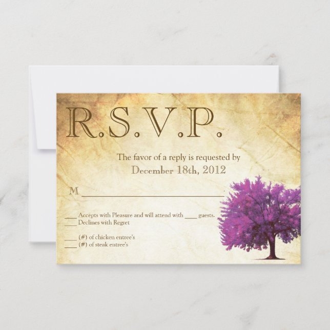 3x5 R.S.V.P. Reply Card Spring Tree Aged Paper Vin (Front)