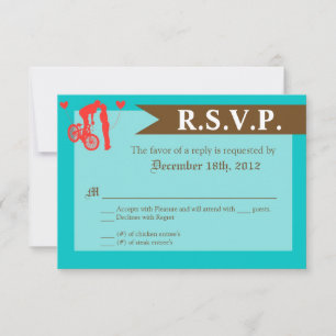 3x5 R.S.V.P. Reply Card Teen Love Couple on Bicycl