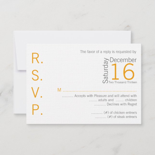 3x5 R.S.V.P. Reply Card Yellow Grey Name Chevron (Front)