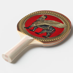 [400] Assyrian Winged Lion: Gold & Black Lamassu Ping Pong Paddle