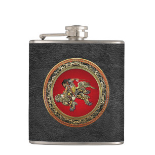 [400] Hokusai - Shoki Riding Shishi Lion Hip Flask