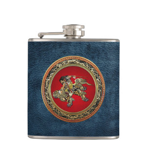 [400] Hokusai - Shoki Riding Shishi Lion Hip Flask
