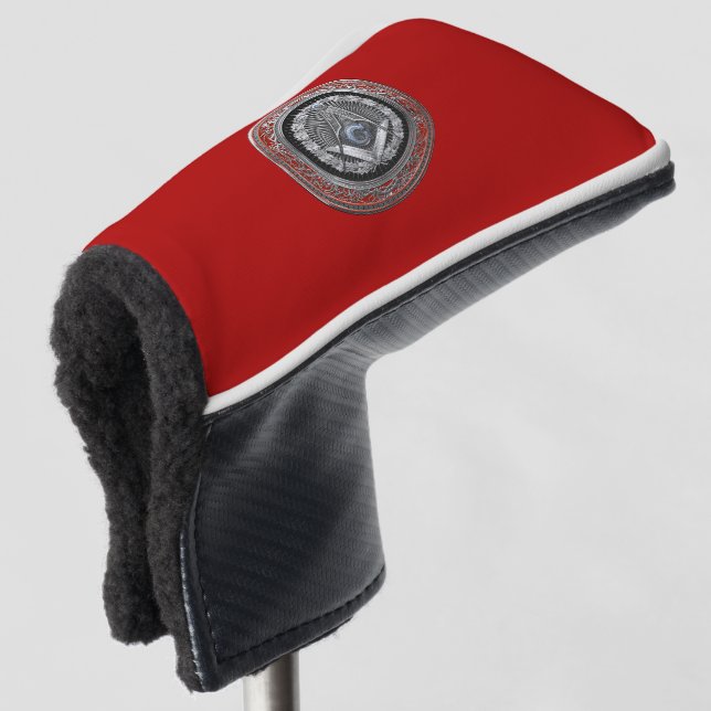 [400] Master Mason - Silver Square & Compasses Golf Head Cover (3/4 Front)