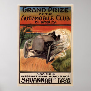 400 Mile International Road Race Savannah GA 1908 Poster