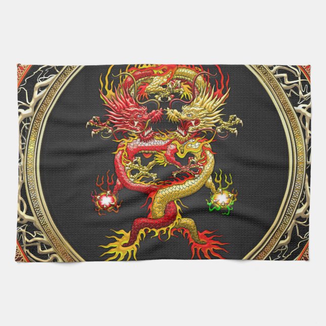 [400] Red and Yellow Dragons Tea Towel (Horizontal)