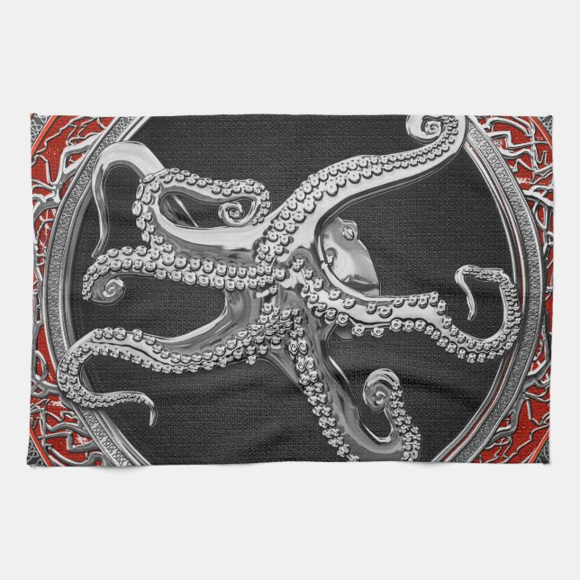 [400] Sacred Silver Octopus in Defensive Posture Tea Towel (Horizontal)