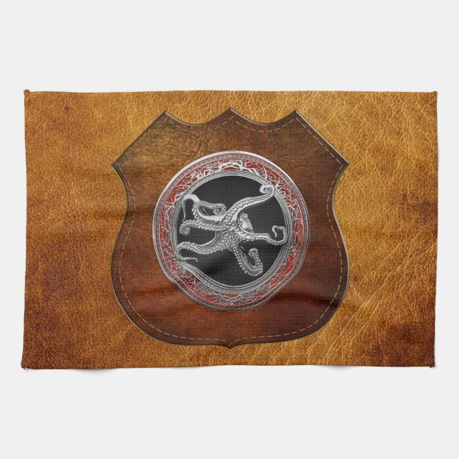 [400] Sacred Silver Octopus in Defensive Posture Tea Towel (Horizontal)