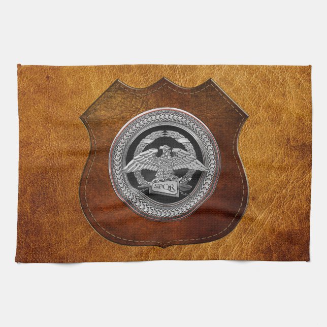 [400] Silver Roman Imperial Eagle over Medallion Tea Towel (Horizontal)