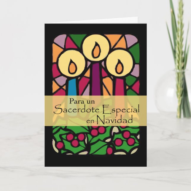 4012 Priest Christmas Candles, Spanish Holiday Card (Front)