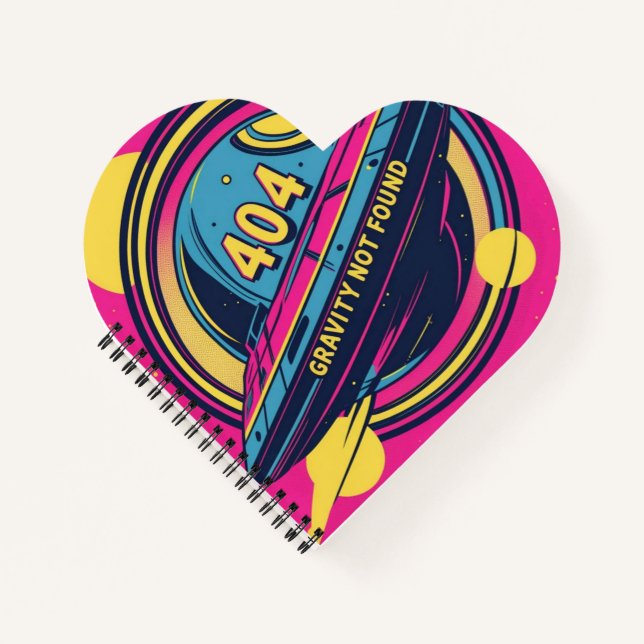 404 Gravity Not Found – Retro Space Pop Art Notebook (Front)