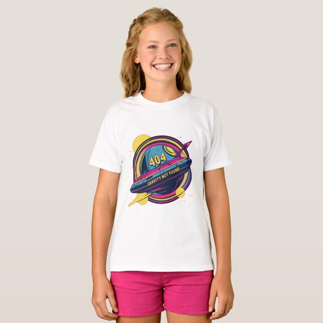 404 Gravity Not Found – Retro Space Pop Art T-Shirt (Front Full)