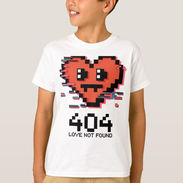 404 Love Not Found – Glitched Pixel Heart T-Shirt (Front)
