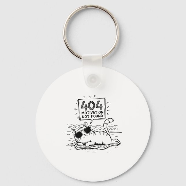404 Motivation Not Found Funny Lazy Cat Humor Cat  Key Ring (Front)