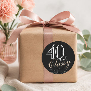 40 and Classy Modern Elegant Black Birthday Classic Round Sticker