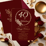 40 and Fabulous 40th Birthday Party Stamped<br><div class="desc">Elegant typography design "40 and Fabulous" 40th birthday party design featuring a rose outline circular frame.  Back features a rose outline in gold tone (not gold foil).  Front and back background is a dark red burgundy colour.</div>