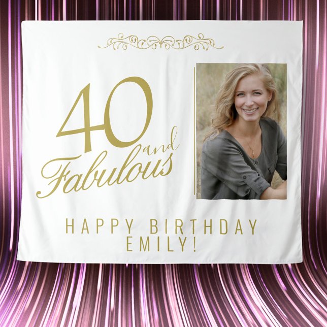 40 and Fabulous 40th Birthday Photo Backdrop Tapestry (Creator Uploaded)