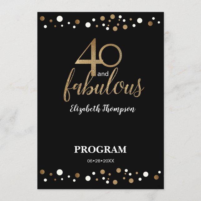 40 and fabulous 40th Birthday Program Programme (Front)