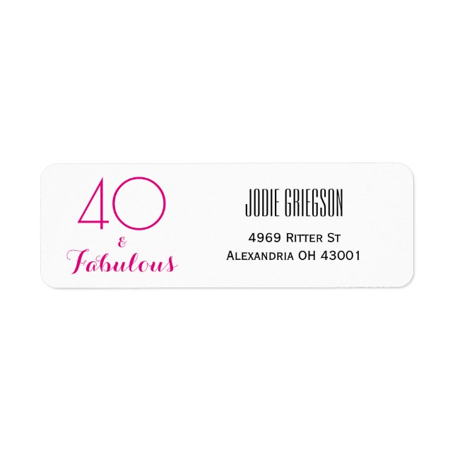 40 and Fabulous 40th Birthday Return Address Label (Front)