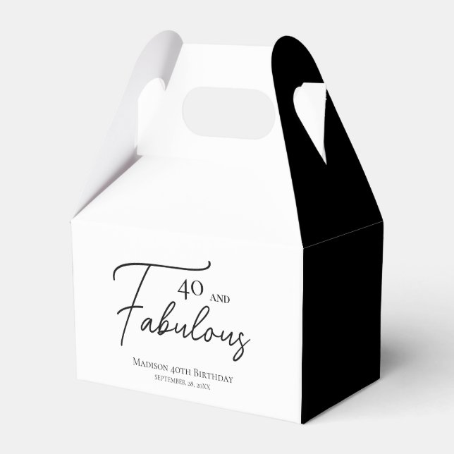40 and Fabulous 40th Black & White Birthday Favour Box (Front Side)