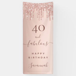 40 and Fabulous birthday glitter rose gold pink Banner