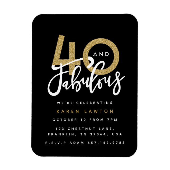 40 and fabulous birthday party invitation magnet (Vertical)