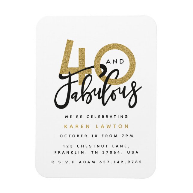 40 and fabulous birthday party invitation magnet (Vertical)