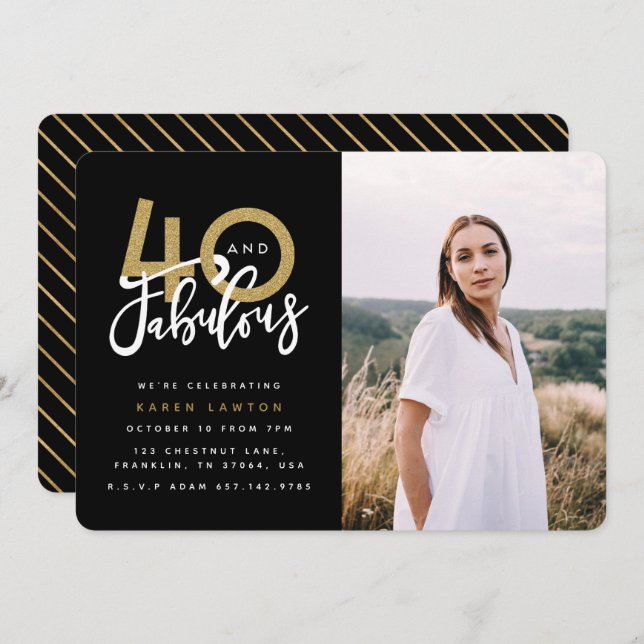 40 and fabulous birthday party photo invitation (Front/Back)