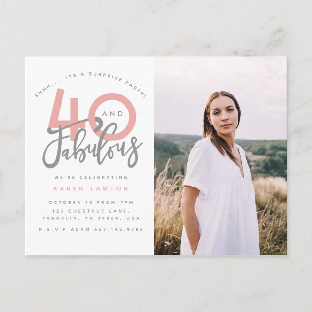 40 and fabulous birthday party photo invitation postcard (Front)