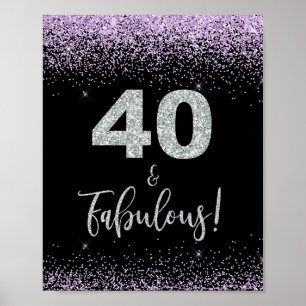 40 and Fabulous Birthday Party Sign Black & Purple