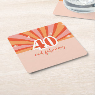 40 and fabulous birthday party   square paper coaster