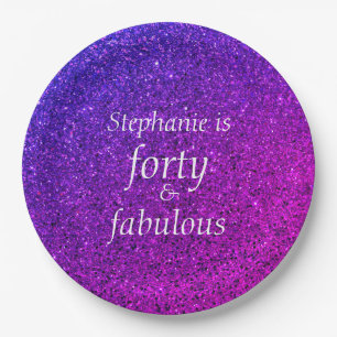 40 And Fabulous Birthday Pink Purple Glitter Cool Paper Plate